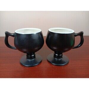 Set Of 2 Vintage Hall 2274 Black Pottery Irish Coffee Mugs ***SEE NOTE***